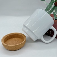 Mug en céramique à fond en liège, minimaliste, avec couvercle DIY, résistant à la chaleur, anti-éclaboussures, finition mate, base en bois, idéal pour cadeaux d'affaires