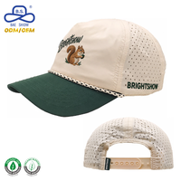 Op maat gemaakte eekhoornmotief borduurwerk gevlochten touw baseballpet met kleurblokken en geperforeerd ontwerp, rechtstreeks van de fabriek voor golf en casual wear.