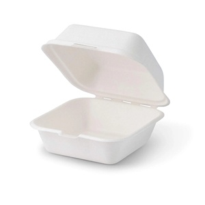 Boîtes d'emballage pour hamburgers en canne à sucre blanches, biodégradables, écologiques et adaptées aux aliments, 15x15cmx8cm, pour usage quotidien - Product Image 5