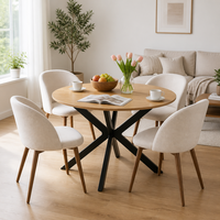 Table de salle à manger ronde élégante avec plateau en bois massif et support en métal noir, mobilier commercial pour café et restaurant, table très vendue