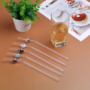 Drinking Straws With Natural Gravel Gemstones Transparent Chips Crystal Gem Water Straws Reusable High Borosilicate Glass Straws