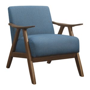 DB Modern, 1 pieza, silla decorativa para sala de estar, tela azul tapizada, acabado de nogal, caucho macizo, madera, muebles para el hogar, cojín trasero S - Product Image 5