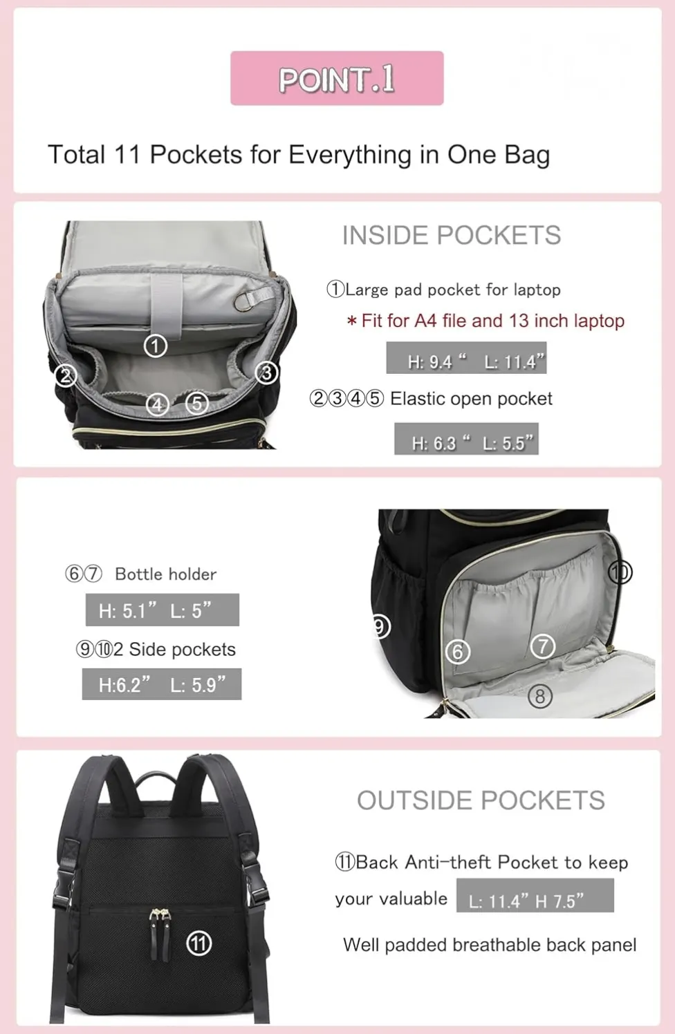 Bolsa de viaje con funda para portátil acolchada de fábrica BSCI con cambiador, pañal de maternidad, mochila para pañales de mamá