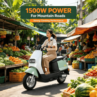 Skuter Listrik Mini Retro Bersertifikasi E-MARK 1500W Rem Cakram Depan Moped Komuter Wanita