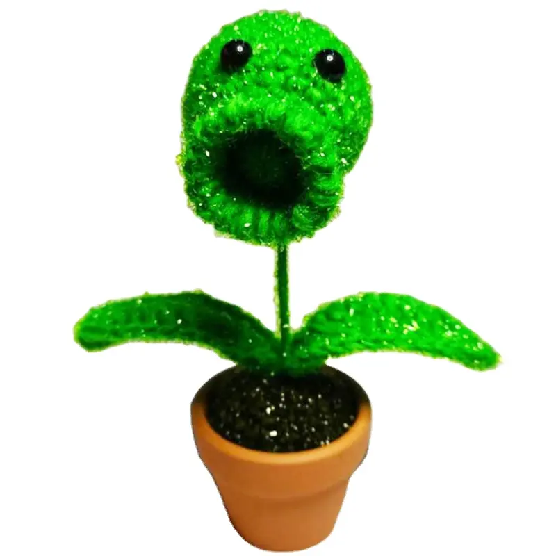 수제 크로 셰 뜨개질 니트 Amigurumi 완두콩 촬영 식물 대 좀비 인형 장난감