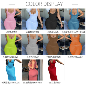 <span class=keywords><strong>2021</strong></span> printemps Eté Tricot Simple Col Rond Sans Manches Moulante Maxi Femmes <span class=keywords><strong>Élégante</strong></span>s Solide <span class=keywords><strong>Tenue</strong></span> de Soirée Décontractée Robe Longue - Product Image 6