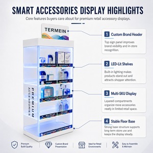 DSP Vietnam Factory Countertop 5 Tier LED <b>Illuminated</b> Acrylic Phone Accessories Display Stand for Retail Shop - Product Image 3