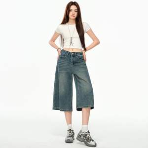 Jeans en denim taille haute pour femmes, vente en gros, été 2025, nouveau style, coupe décontractée, jambe droite, pantalon mi-long - Product Image 5