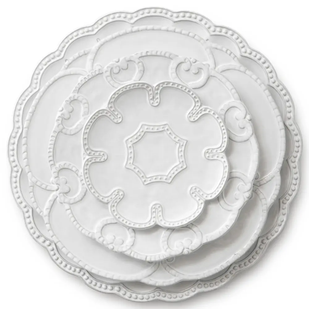 Piring Saji Putih Jumlah Besar Ramah Lingkungan Set Peralatan Makan Porselen Spanyol Piring Saji Timbul Keramik