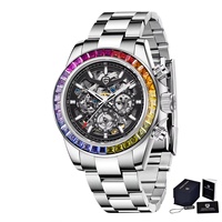 Montre automatique de luxe pour homme PAGANI DESIGN PD1777 40 mm en acier inoxydable, avec lunette arc-en-ciel, mouvement mécanique, verre Hardlex.