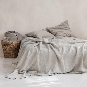 Set di biancheria da letto di qualità Hotel in lino 100% francese coperta trapuntata e copripiumino morbido tessuto naturale King Size - Product Image 1