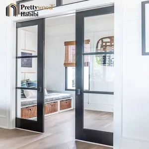Prettywood, американский дизайн жилого помещения, перегородка для гостиной, твердая деревянная во французском стиле, двойная карманная раздвижная дверь