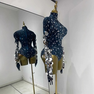 Body de lentejuelas de cuello alto <span class=keywords><strong>para</strong></span> mujer, estilo industrial, <span class=keywords><strong>para</strong></span> cantantes y bailarinas de pole dance en plataforma - Product Image 2