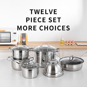 Ensemble de casseroles classiques pour la maison, 12 pièces, fond épais en acier inoxydable, universel pour les cuisinières à induction et à gaz, couvercle en verre, compatible lave-vaisselle - Product Image 4