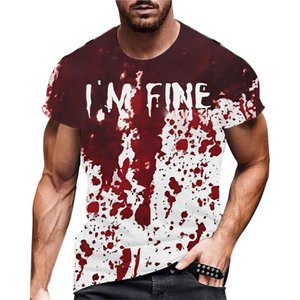 T-shirt a maniche corte in maglia stampata con motivo I'M FINE da uomo, con grafica sanguinaria in stile festival di Halloween, 100% poliestere - Product Image 2