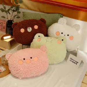 Manufacture Sale Cute Soft Cartoon Bear Rabbit Frog Pig Stuffed Pillow Toys Back Cushion Hand Warmer Girls Plush Gifts