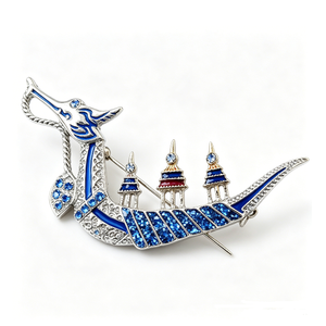 Pin Metálico de Barco Dragón, Plateado, Esmalte Duro, Cristal Azul, Tema Animal, Coleccionable, Forma Irregular - Product Image 4