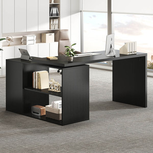 Bureau d'ordinateur portable moderne, simple et minimaliste pour la maison, le bureau ou la salle d'étude, avec étagères - Product Image 3