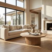 Wabi-Sabi Moderner Vertikaler Gerillter Eichen-Couchtisch Umweltfreundliches Massivholz Runder Wohnzimmer-Möbel