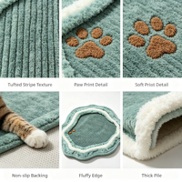 Tapis pour animaux de compagnie en peluche rectangulaire 84x80cm, tissé à la main, moderne, pour chat et chien, vert sauge uni, antidérapant, facile à nettoyer, fermeture à boucle et crochets