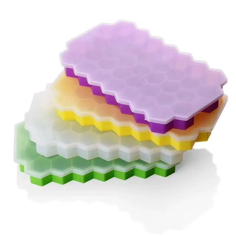 Hot Sale Eiswürfel schalen Silikon Eiswürfel schale mit Deckel für kleine Eiswürfel formen für Gefrier schrank mit Deckel 37 Gitter Rechteck