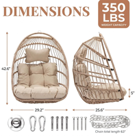 Fauteuils suspendus en osier modernes pour patio, chaises suspendues en forme d'œuf pour l'extérieur, chaise suspendue en forme d'œuf pour balcon intérieur