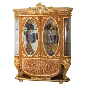 Armario de madera antiguo de lujo del imperio real para cocina, vitrina de vino tallada para cocina, armario de exhibición de vidrio