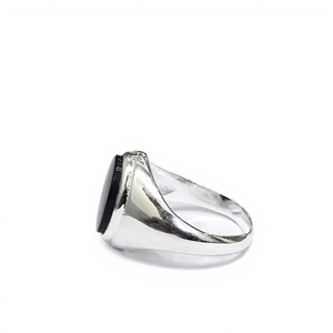 925 Sterling Silver Oval Black <b>Onyx</b> Gemstone <b>Ring</b> Custom Engraving <b>Signet</b> Band Wholesale Manufacturer India - Product Image 3