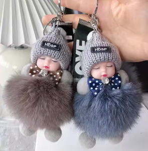 Porte-clés en fourrure de lapin moelleuse pour bébé - Pompon en fourrure, breloque de sac en peluche douce pour filles, vente en gros, MOQ 30 pièces - Product Image 4