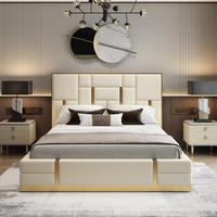 Luxuriöses Modernes Kingsize-Bett Hochwertiges Klassisches Echtleder-Holzbettgestell Modisches Schlafzimmer-Möbelset OEM