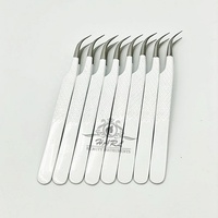Pince à épiler professionnelle en acier inoxydable blanc courbé sur mesure, pointe en fibre, étiquette privée, emballage personnalisé, cils