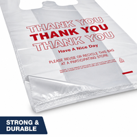 Cadre photo en T-shirt en HDPE, blanc et rouge, avec poignées robustes, imprimé personnalisé « Merci », écologique, recyclable, imperméable, pour courses, vente en gros