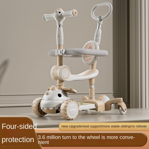 Patinetes para Niños con Asiento Trasero, Patinetes de Empuje con Barra de Protección, Ruedas Universales, Plegables, con Luces y Música - Product Image 4