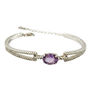 Bracelet en Améthyste Naturelle avec Argent Sterling S925 pour Femme, Bijou Élégant en Pierre Précieuse Violette, Pierre de Naissance de <span class=keywords><strong>Février</strong></span>, Cadeau Guérison - Product Image 1