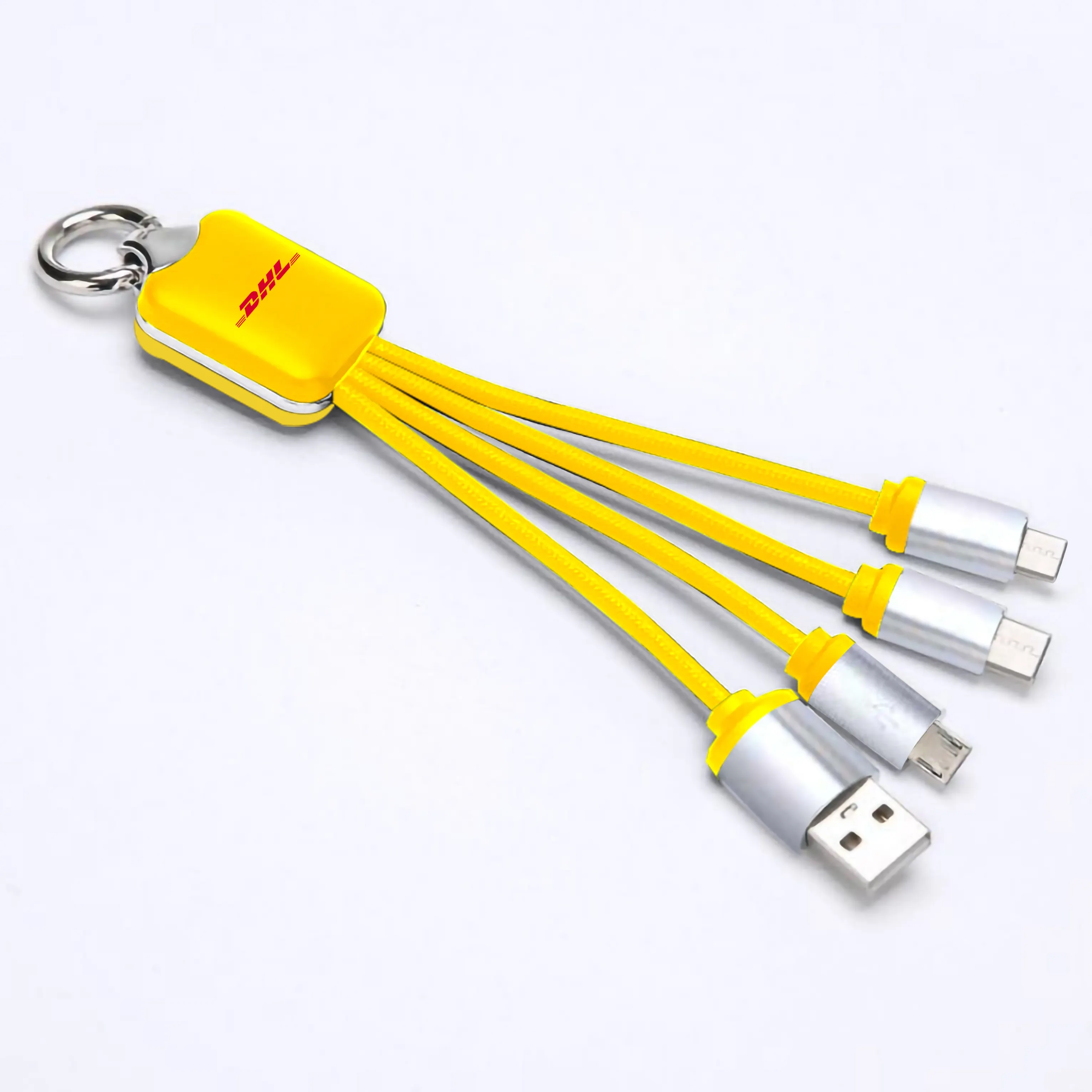 Kabel pengisi daya Usb Tipe C, Gantungan Kunci Usb mikro Tipe C kepang nilon 4 In 1, Logo Led kustom