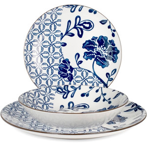 Service de table en soie Coupe, 18 pièces, motif floral bleu - Product Image 1