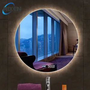 HIXEN 18-25B Oem/odm Simple Bathroom Accessories Round Hotel Bathroom Mirror Led Smart Round Mirror With Touch Switch