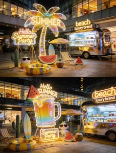 Instalación de Neón Personalizada con Temática de Fiesta de Verano para Exteriores, Instalaciones para Fotos en Plazas Comerciales, Neón de Gran Escala con Forma de Jarra de Cerveza de FRP - Product Image 6