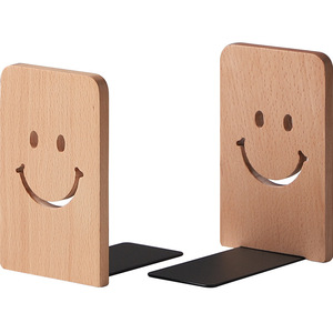 Wooden <b>Bookends</b> Solid Wood 10.8x8x13cm Smile Design Desktop Organizer For Home Office Decor - Product Image 5