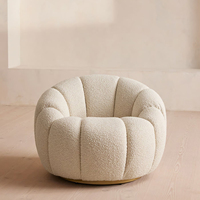 Fauteuil d'appoint moderne en tissu bouclé style crème, fauteuil pivotant, canapé individuel, fauteuil coquille citrouille pour salon, maison moderne