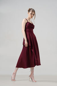 Vestido elegante de satén para mujer, talla personalizada, longitud del té, línea A, ropa informal con correa trenzada, ropa de moda para mujer, Proveedor de Ropa - Product Image 3