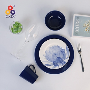 Sanhuan Bộ đồ ăn Màu Xanh Hoàng gia men với in ấn kỹ thuật số thiết kế nóng bán sứ Tea Set <span class=keywords><strong>Mug</strong></span> 370cc - Product Image 5