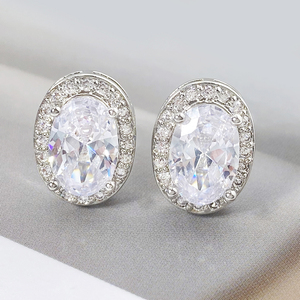 Classic Oval <b>Stud</b> <b>Earrings</b> Gold Plated <b>Crystal</b> Zircon Women's Party Jewelry Brass Bezel Setting - Product Image 4