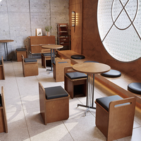 Meubles commerciaux rétro, table à manger carrée, chaise en bois, banquette murale, sièges de comptoir pour café dessert
