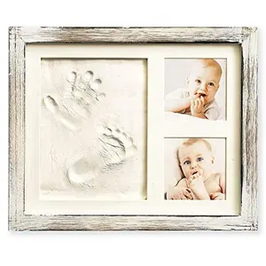 Handprint ayak izi bellek seti ile Little's konfor kişiselleştirilmiş kil hatıra ile ahşap fotoğraf çerçevesi yenidoğan bebekler için