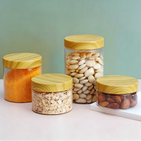 Pot en plastique PET transparent à large ouverture de qualité alimentaire avec couvercle à vis imitation bois pour bonbons et biscuits - Contenant de stockage anti-humidité
