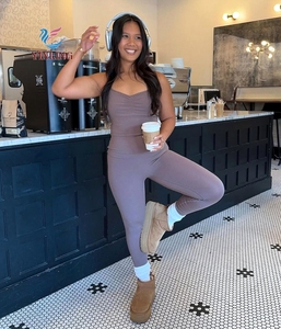 Women's Gather Sleeveless <strong>Top</strong> <strong>Cross</strong> High Waist Yoga Set Thin Shoulder Strap Hollow Back Vest Hip Lift Wide Leg Pants Running Set - Product Image 4