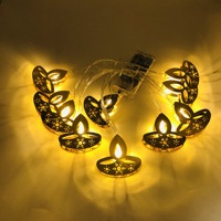 Décorations lumineuses Diwali pour la maison, 20 LED, guirlandes lumineuses dorées Diya, lumières de rideau brillantes pour l'intérieur et l'extérieur, mariage indien, fête