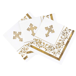 Nhà Máy Tùy Chỉnh Đồ Uống Serviettes Cocktail Mô In Lá Vàng Công Giáo Chữ Thập Giấy Trang Trí Bảng Khăn Ăn - Product Image 2