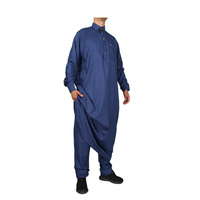 Ensemble 2 pièces de thobes marocains pour hommes, col chemise, manches à revers, en coton léger et respirant, longueur au sol, vêtements de prière du Ramadan